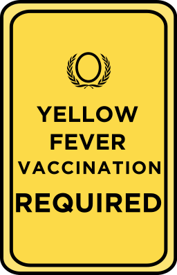 Yellow Fever Vaccination required text on yellow icon